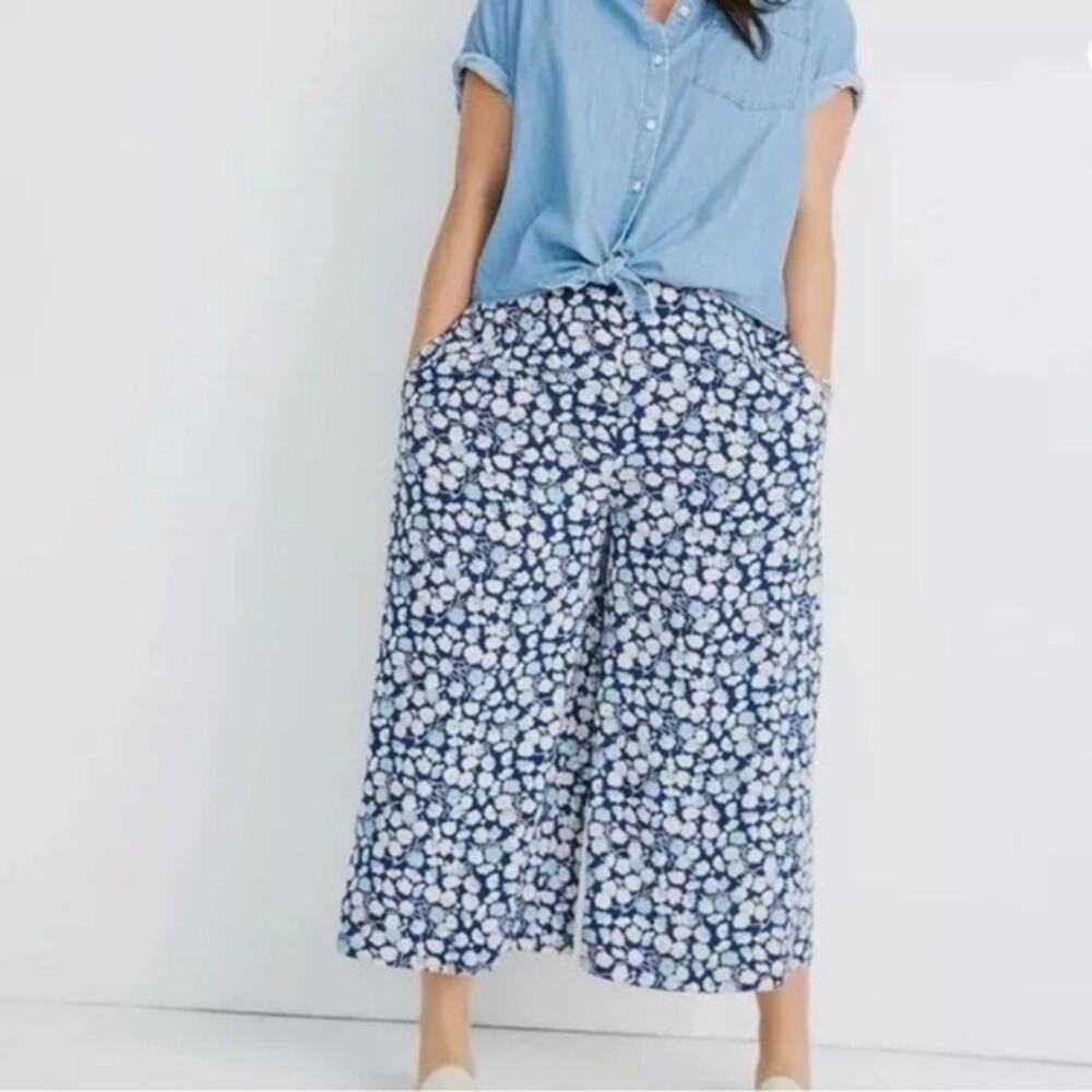 Madewell Huston Wide Leg Floral Crop Pants Pull On Boho Elastic in Blue Women XL